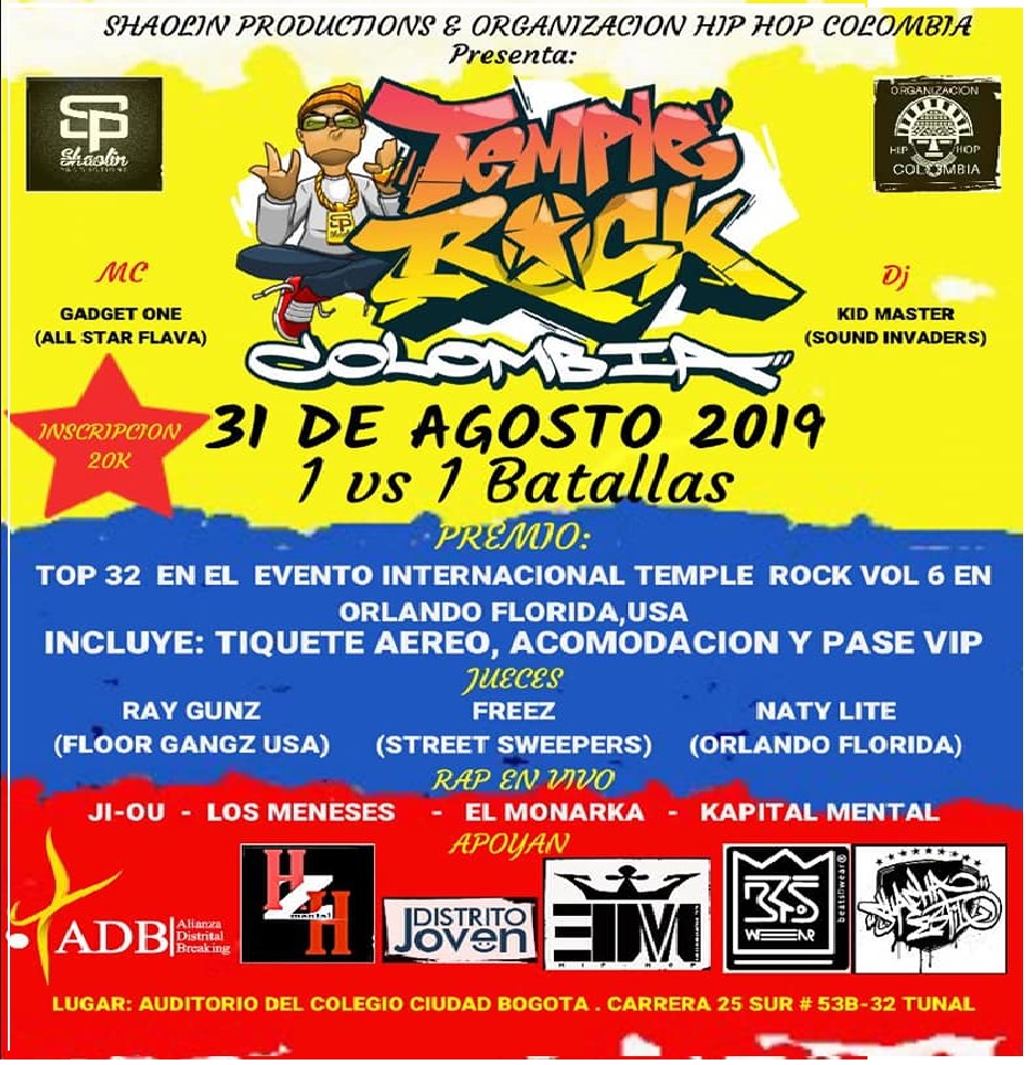 Fondo amarillo azul rojo con joven hip hop e información