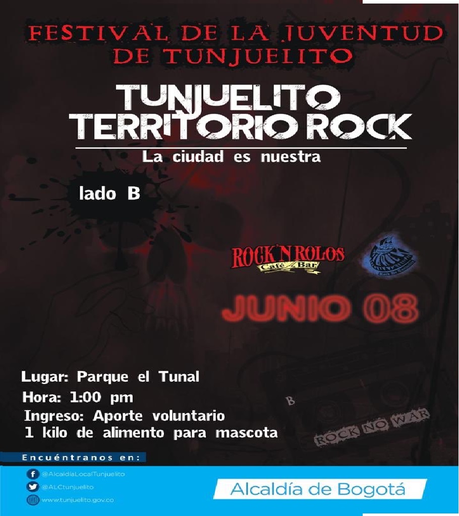 Información del festival con fondo rojo y negro con cráneo